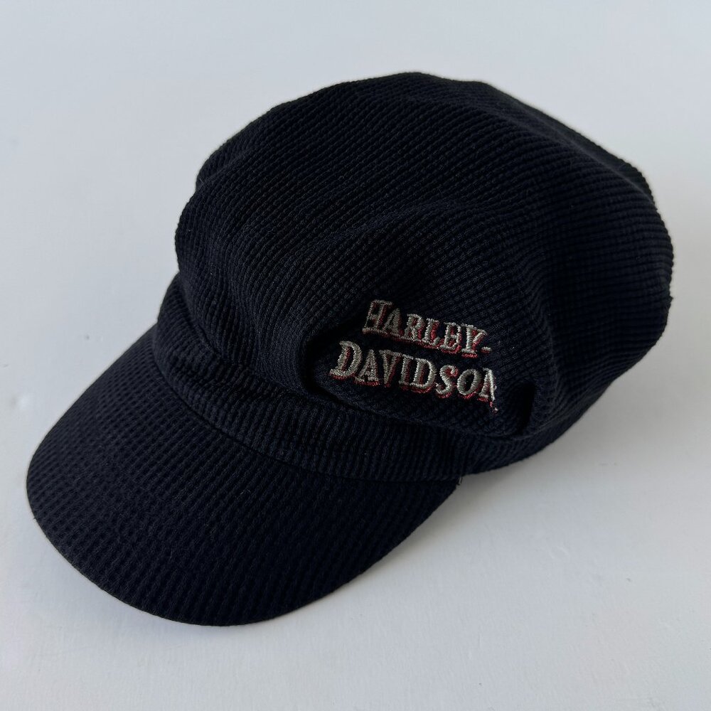 Harley Davidson BLACK Conductors MOTORCYCLE Hat Cap ONE SIZE CORDUROY FEEL